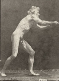 Plate 521 A: Walking. B: Ascending a step C: Throwing the disk. D: Using a shovel. E, F: Using a pick — figure reference